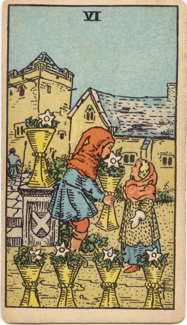 Six of Cups, tarot card from the 1909 Rider–Waite deck