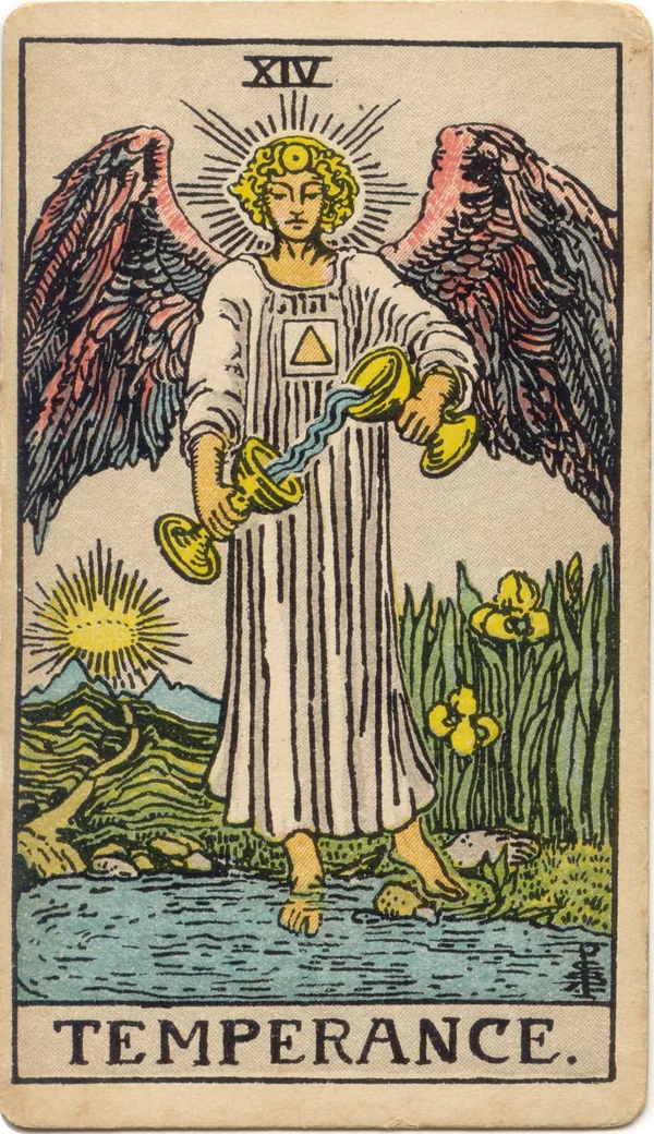 Temperance, tarot card from the 1909 Rider–Waite deck