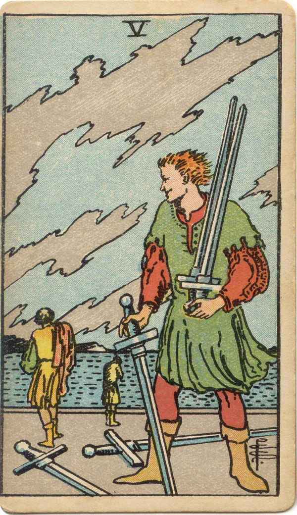 Five of Swords, tarot card from the 1909 Rider–Waite deck