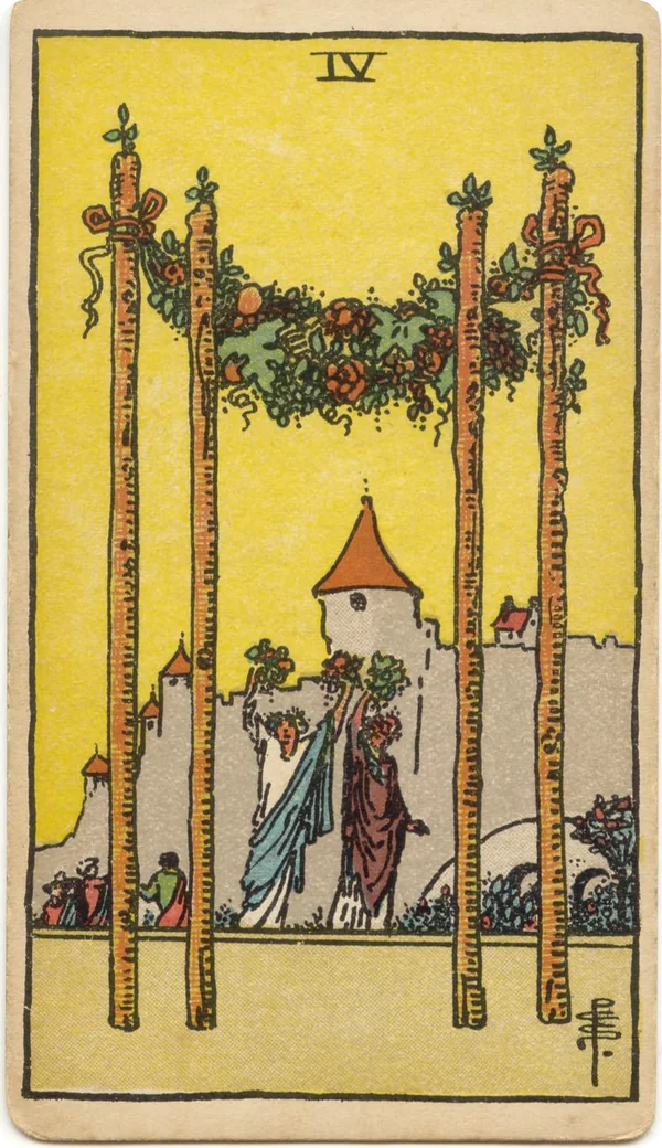Four of Wands, tarot card from the 1909 Rider–Waite deck